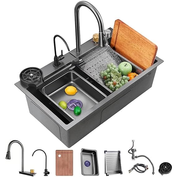 Piano Finished Water Fall Kitchen Sink 24x18x10