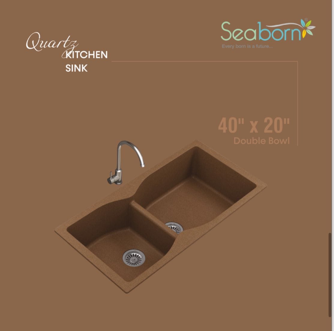 Quartz Kitchen Sink (40x20x9 Inch) Double Bowl