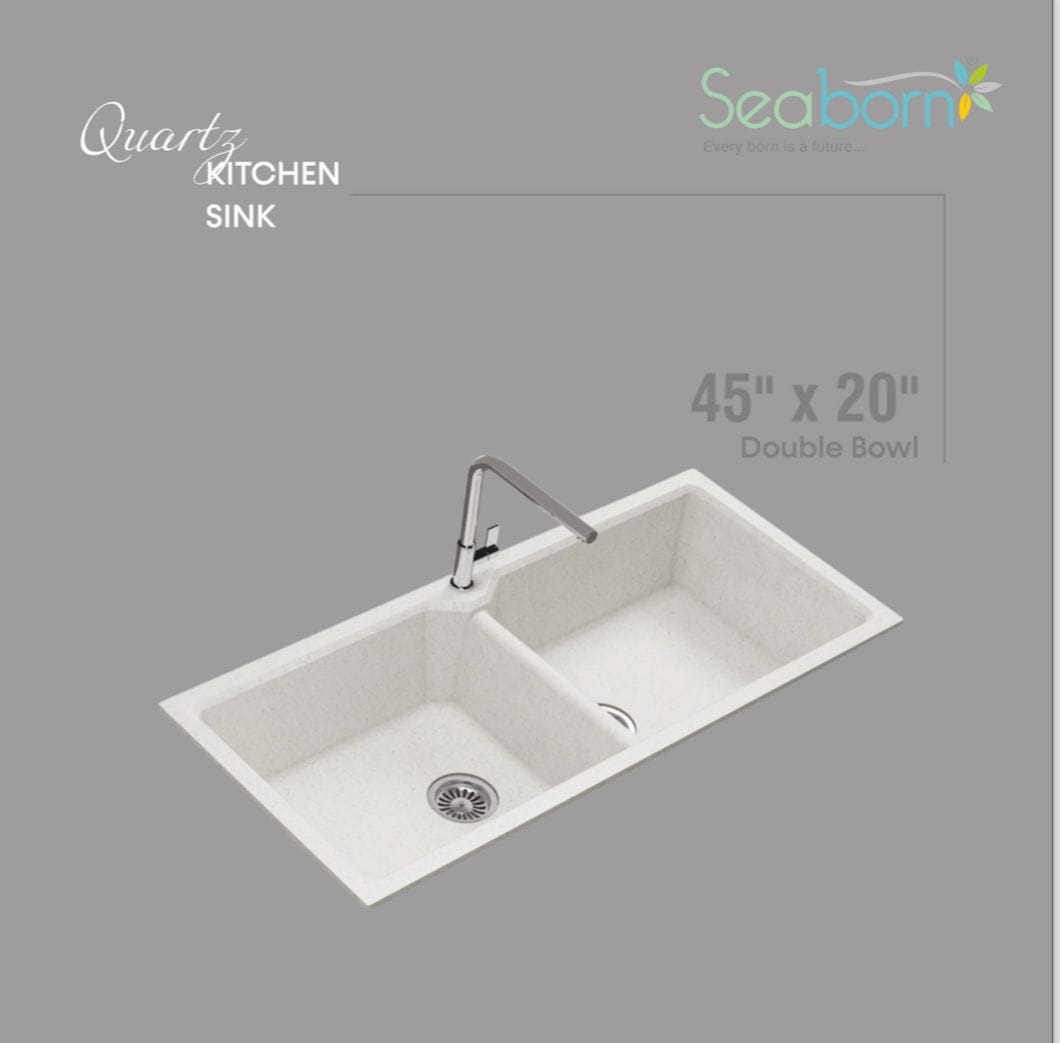 Quartz Kitchen Sink (45x20x9 Inch) Double Bowl