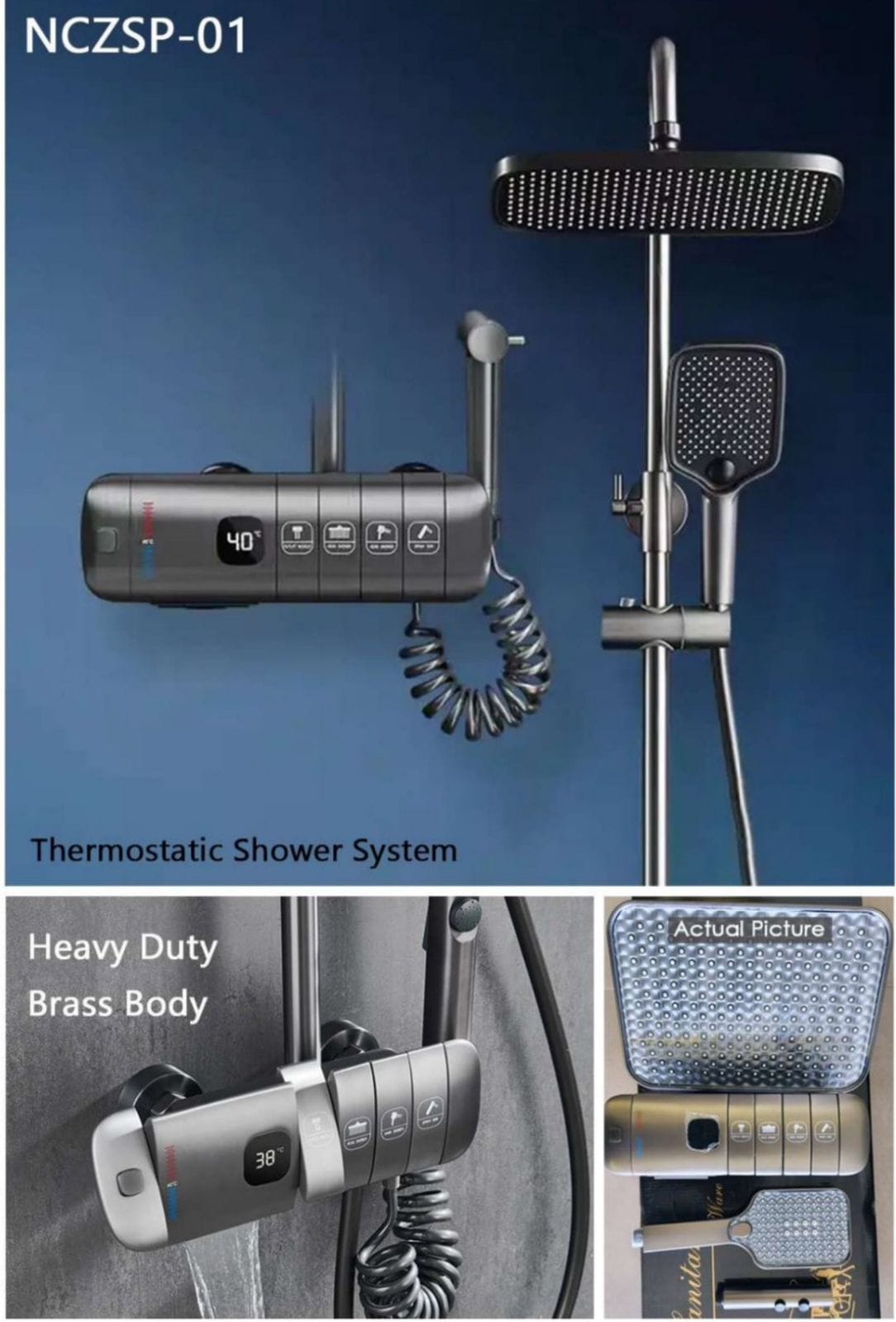 Heavy Duty Brass Body Thermostatic Shower System M.No. Seaborn 001
