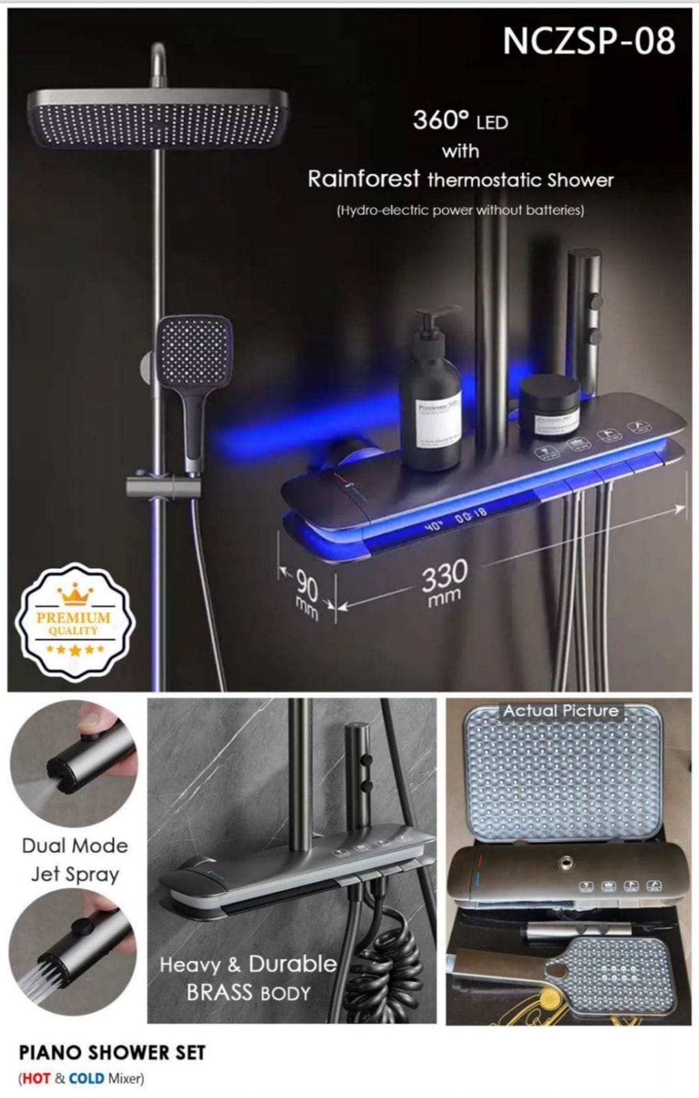 Rainforest Thermostatic Shower Set M.No. 008