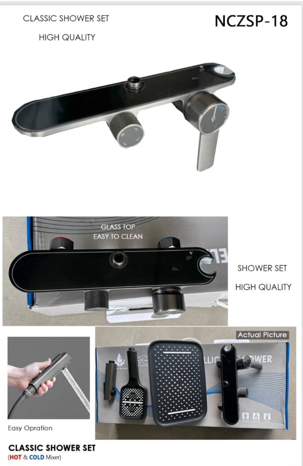 Glassy Top Easy To Clean Heavy Duty Shower Set Mo.No: Seaborn 0018