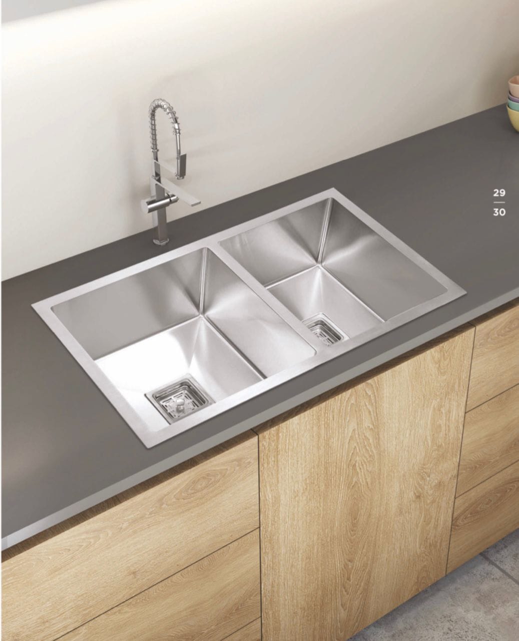 DOUBLE DEEP BOWL HANDCRAFTED 30X18X9 INCH KITCHEN SINK