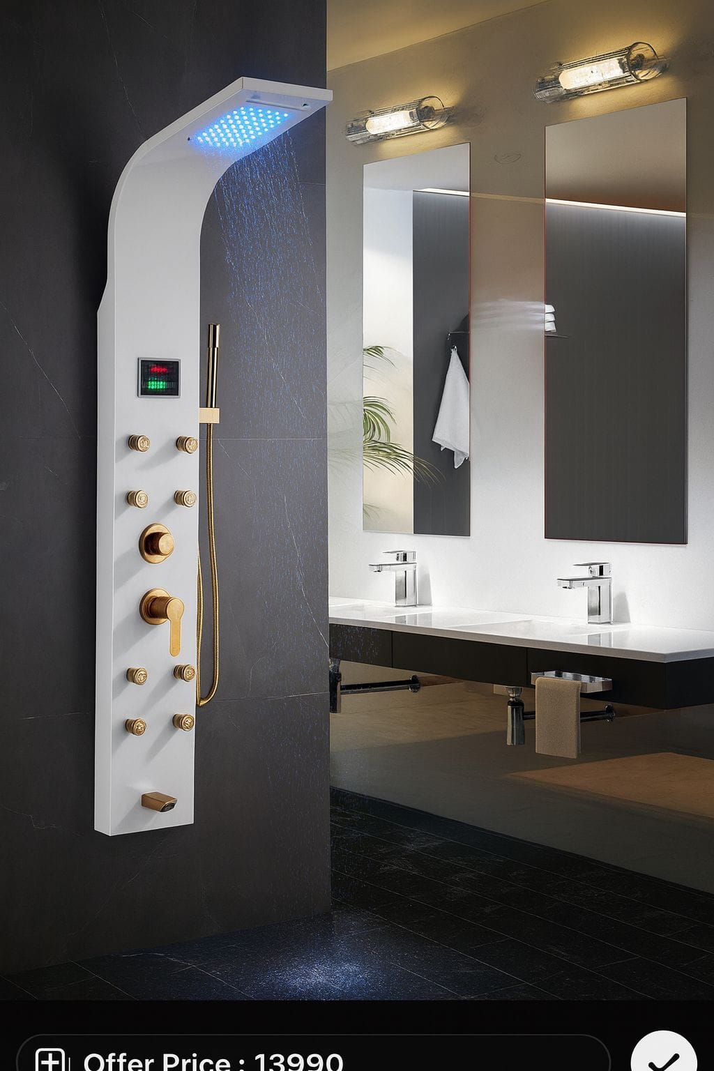 White Gold LED Shower Panel - Seaborn 008