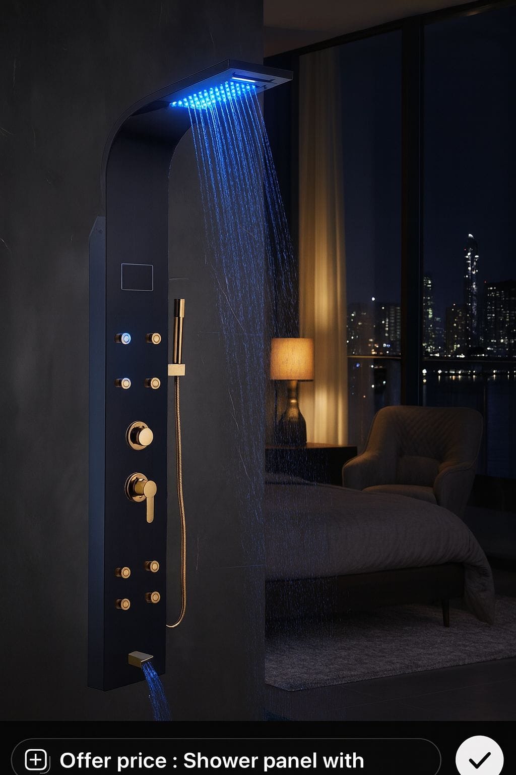 Golden Black Shower Panel - Seaborn 006