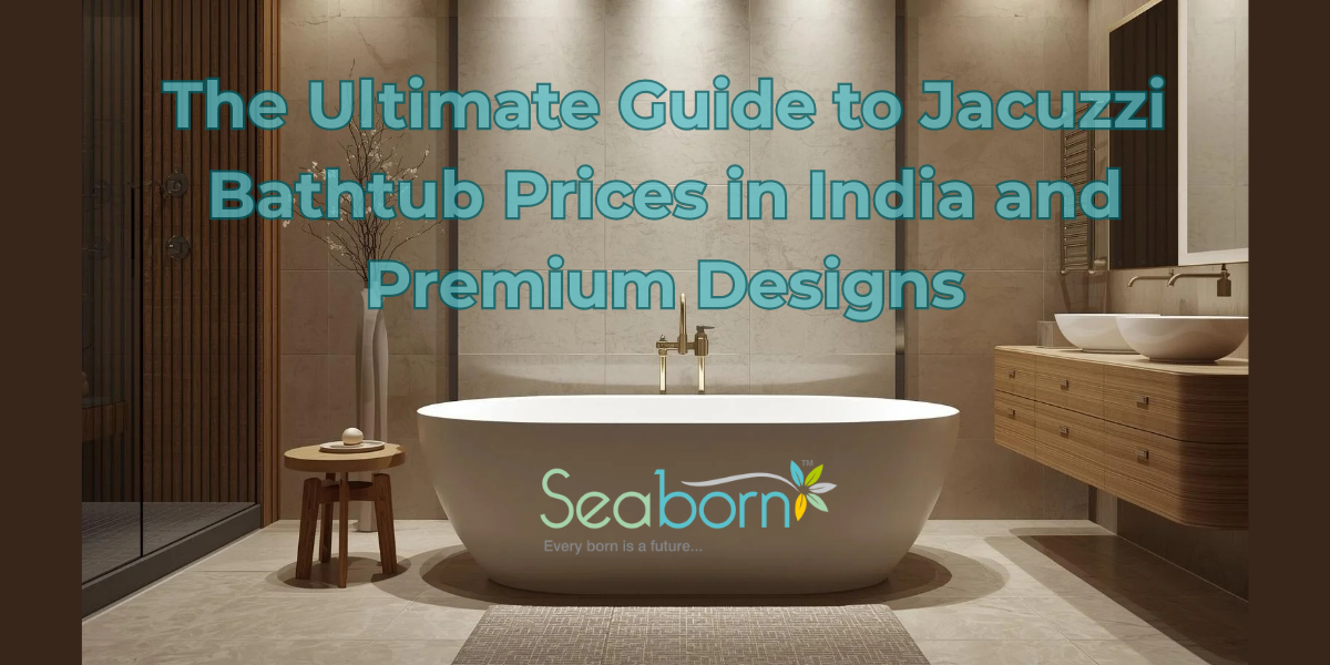 Luxurious rectangular Jacuzzi bathtub with hydrotherapy jets installed in a modern home spa bathroom by Seaborn Bathware.